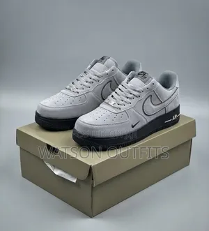Airforce 1 Gray Colour Black Sole Leather Sneakers or Shoes for Men's