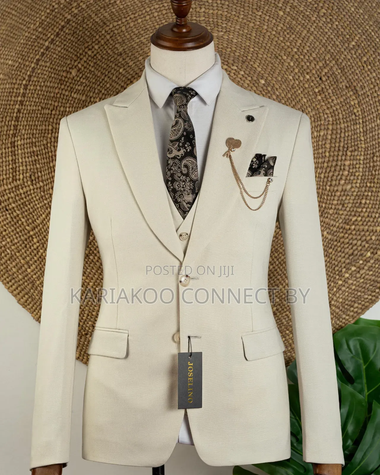 Men's Premium Cream 3-Piece Slim Fit Suit