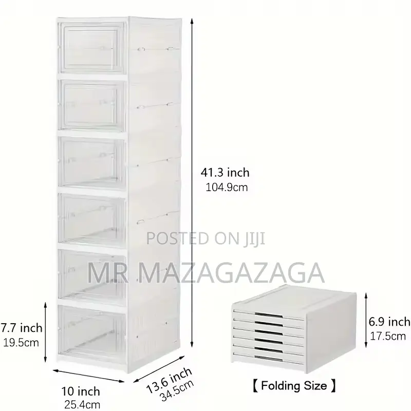 Foldable 6-Tier Shoe Organizer, Transparent Door