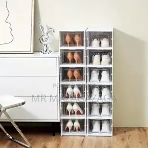 Foldable 6-Tier Shoe Organizer, Transparent Door
