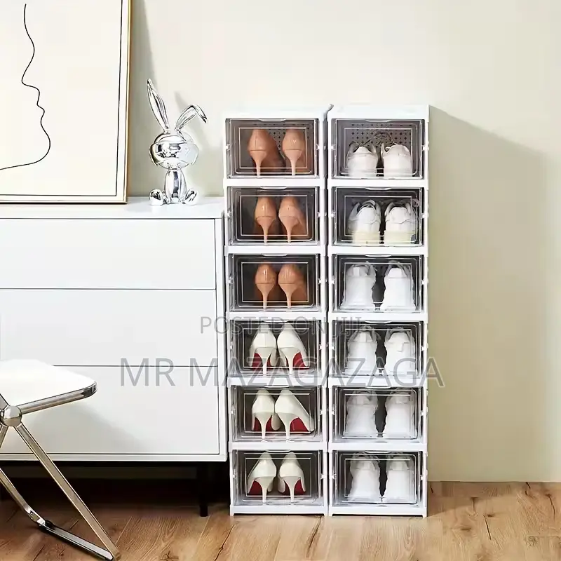 Foldable 6-Tier Shoe Organizer, Transparent Door