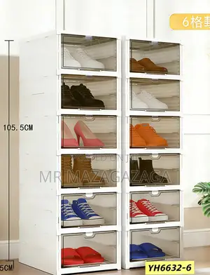 Foldable 6-Tier Shoe Organizer, Transparent Door