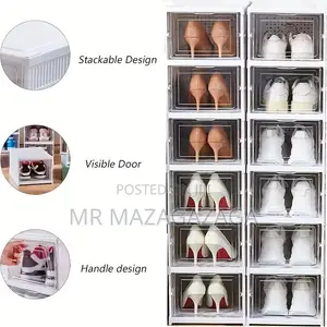 Foldable 6-Tier Shoe Organizer, Transparent Door