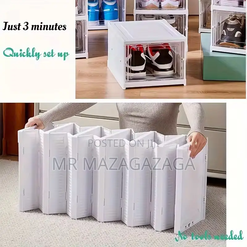 Foldable 6-Tier Shoe Organizer, Transparent Door