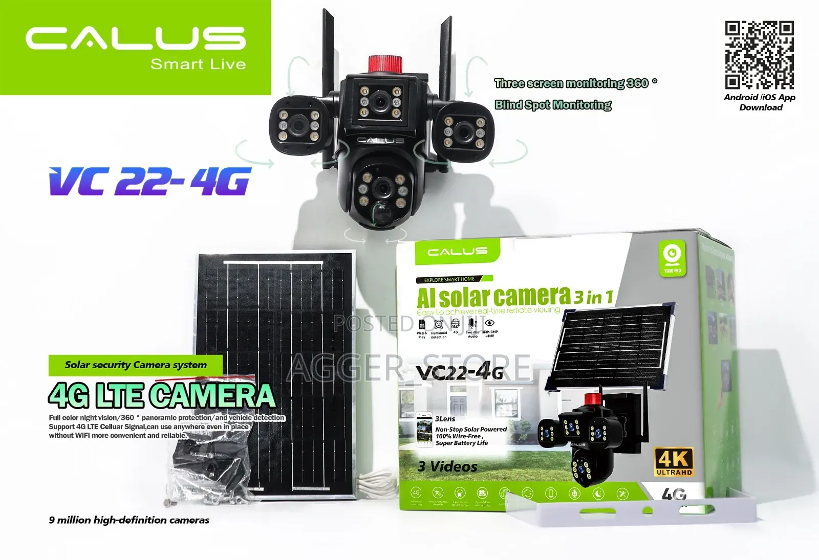 Calus VC22-4G 3-in-1 AI Solar-Powered Security Camera