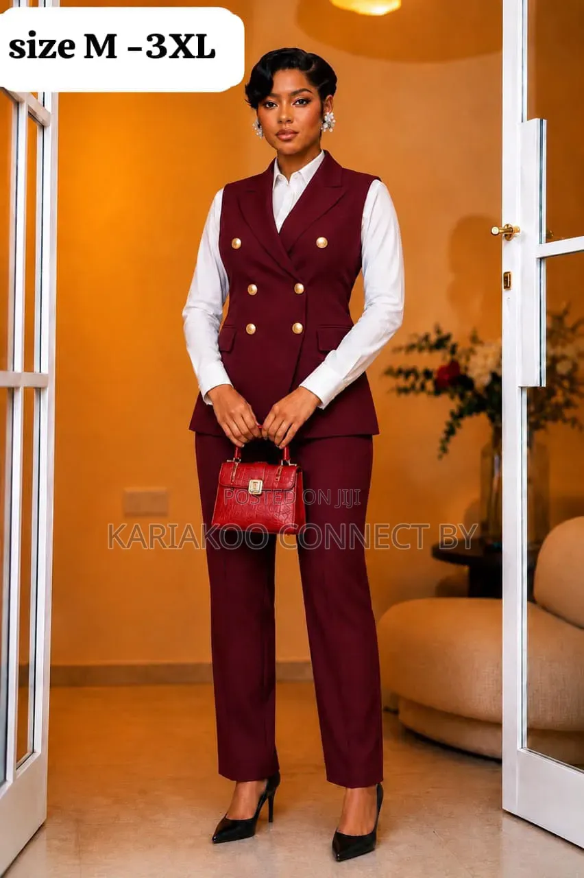Ladies Sleeveless Blazer Vest Pants 2-Piece Suit