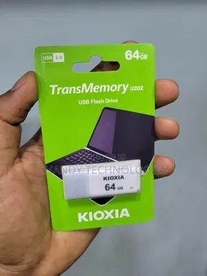A Kioxia TransMemory U202 64GB USB 2.0 Flash Drive.