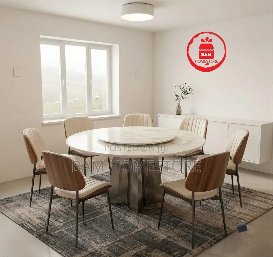 The Grand Rotunda Classic Modern Marble Dining Set (Table+ 6 Chairs)