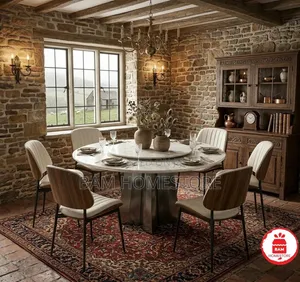 The Grand Rotunda Classic Modern Marble Dining Set (Table+ 6 Chairs)