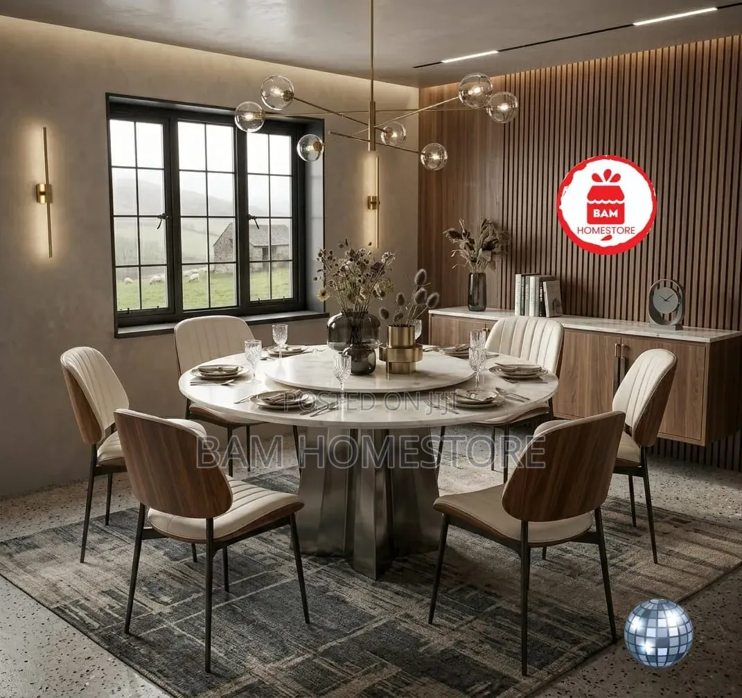 The Grand Rotunda Classic Modern Marble Dining Set (Table+ 6 Chairs)