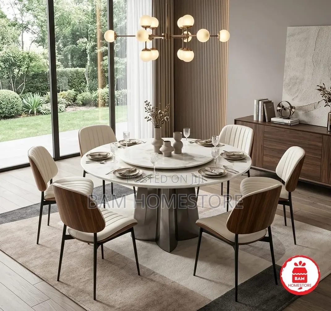 The Grand Rotunda Classic Modern Marble Dining Set (Table+ 6 Chairs)