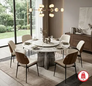 The Grand Rotunda Classic Modern Marble Dining Set (Table+ 6 Chairs)