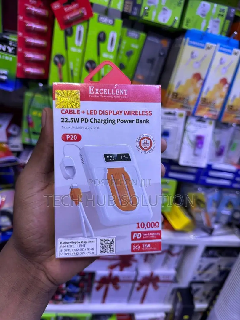 Excellent Power Bank With LED Display Built-in Cable
