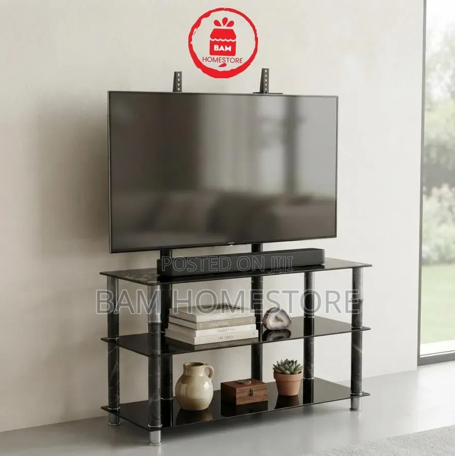 The Marble-Accented Glass TV Mount Console/ Showcase