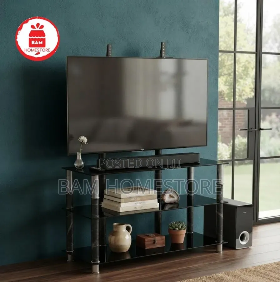 The Marble-Accented Glass TV Mount Console/ Showcase