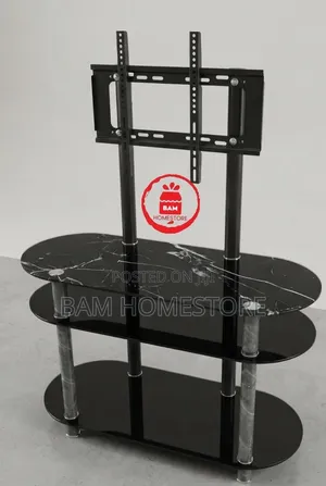 The Obsidian Oval Marble-Accent TV Mount Console(showcase+TV Brackets)