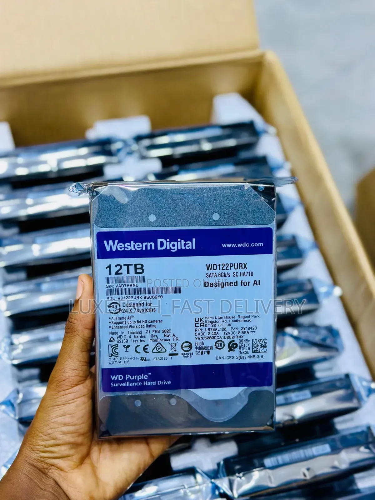 WD Purple 12TB Surveillance Hard Drive AI SATA HDD - 64-Camera NVR/DVR