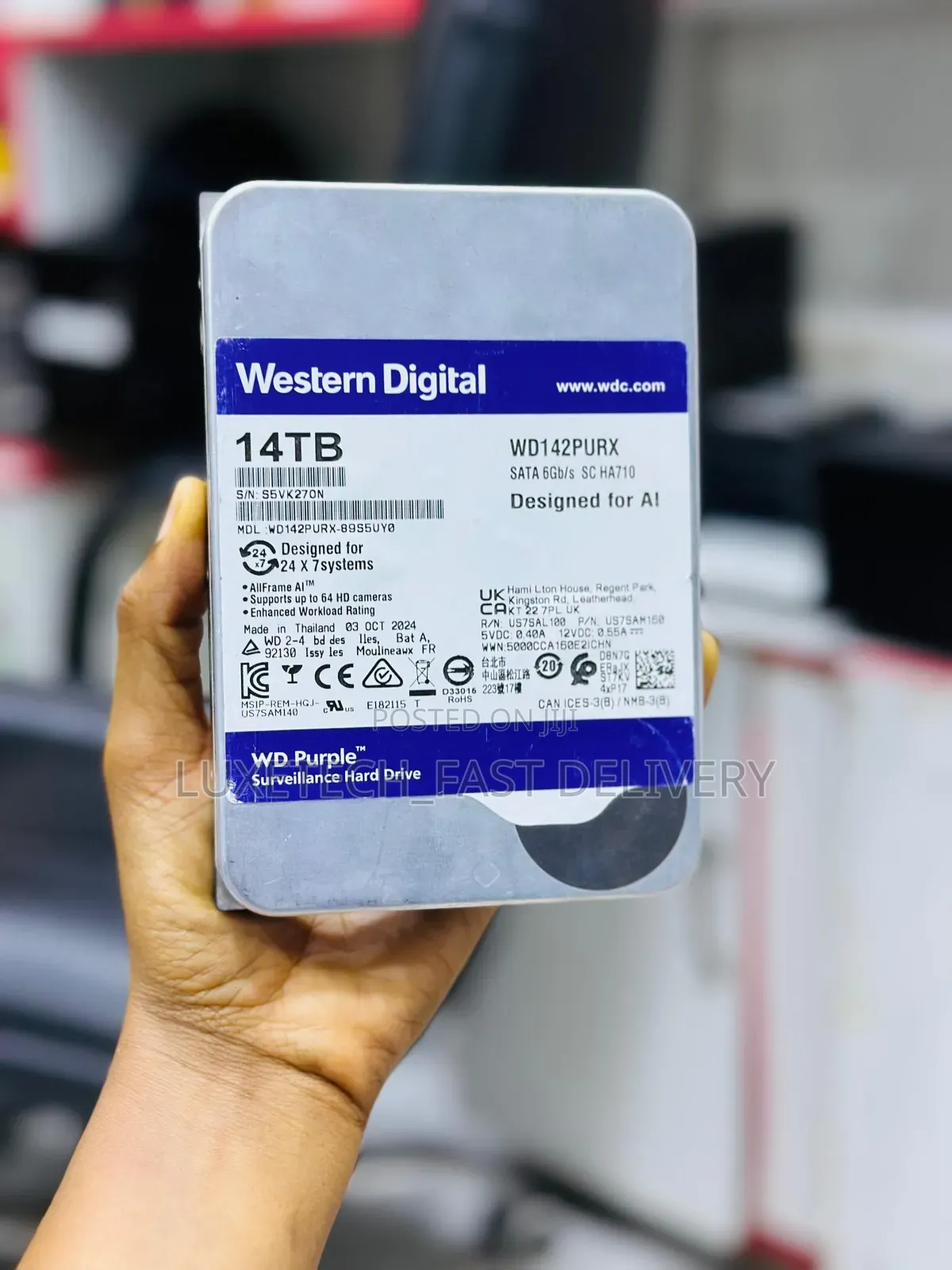 WD Purple 14TB Surveillance Hard Drive - AI SATA HDD 64-Camera NVR/DVR