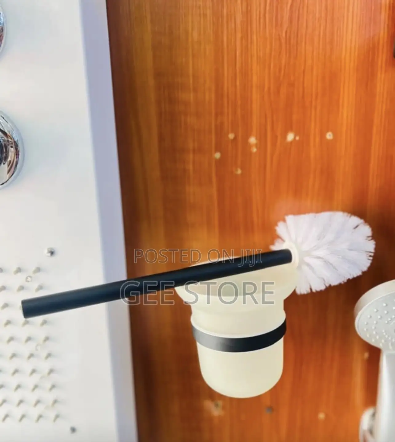 Wall-Mounted Matte Black and Frosted Glass Toilet Brush Holder
