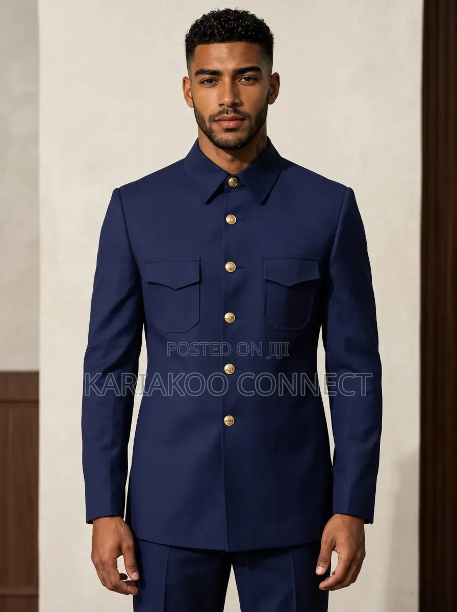 Simple Blue Button Suit