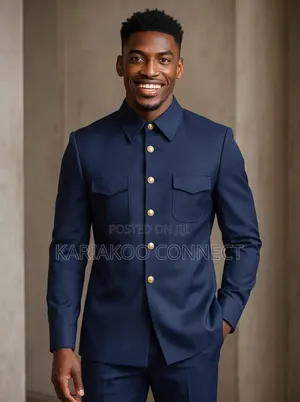 Simple Blue Button Suit