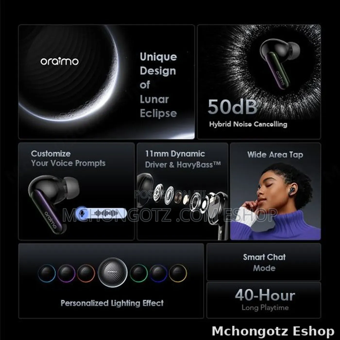 Oraimo SpaceBuds OTW-630 Hybrid ANC Wireless Earbuds 40 Hours Playtime