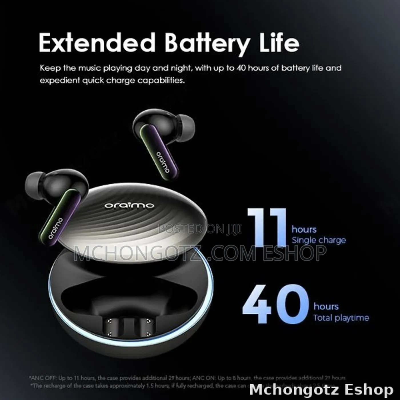 Oraimo SpaceBuds OTW-630 Hybrid ANC Wireless Earbuds 40 Hours Playtime