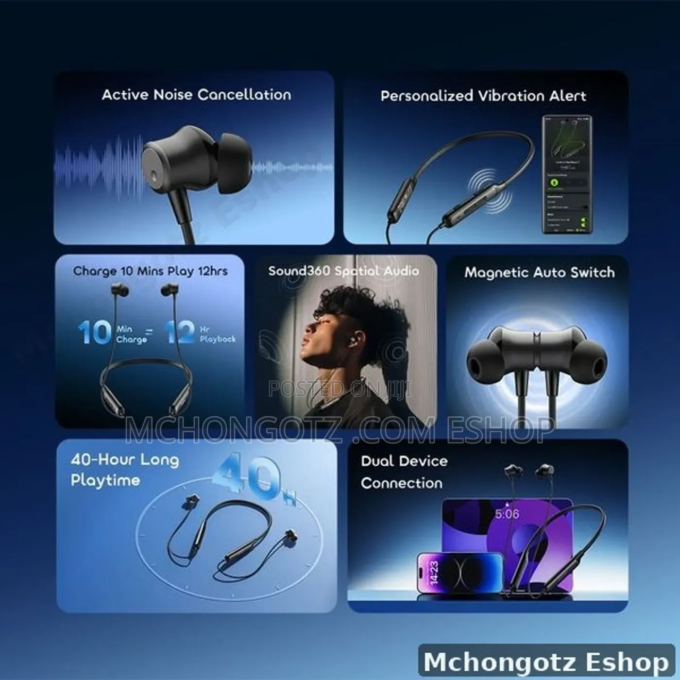Oraimo Necklace 5 OEB-611 ANC Wireless Neckband Earphones 40 Hours