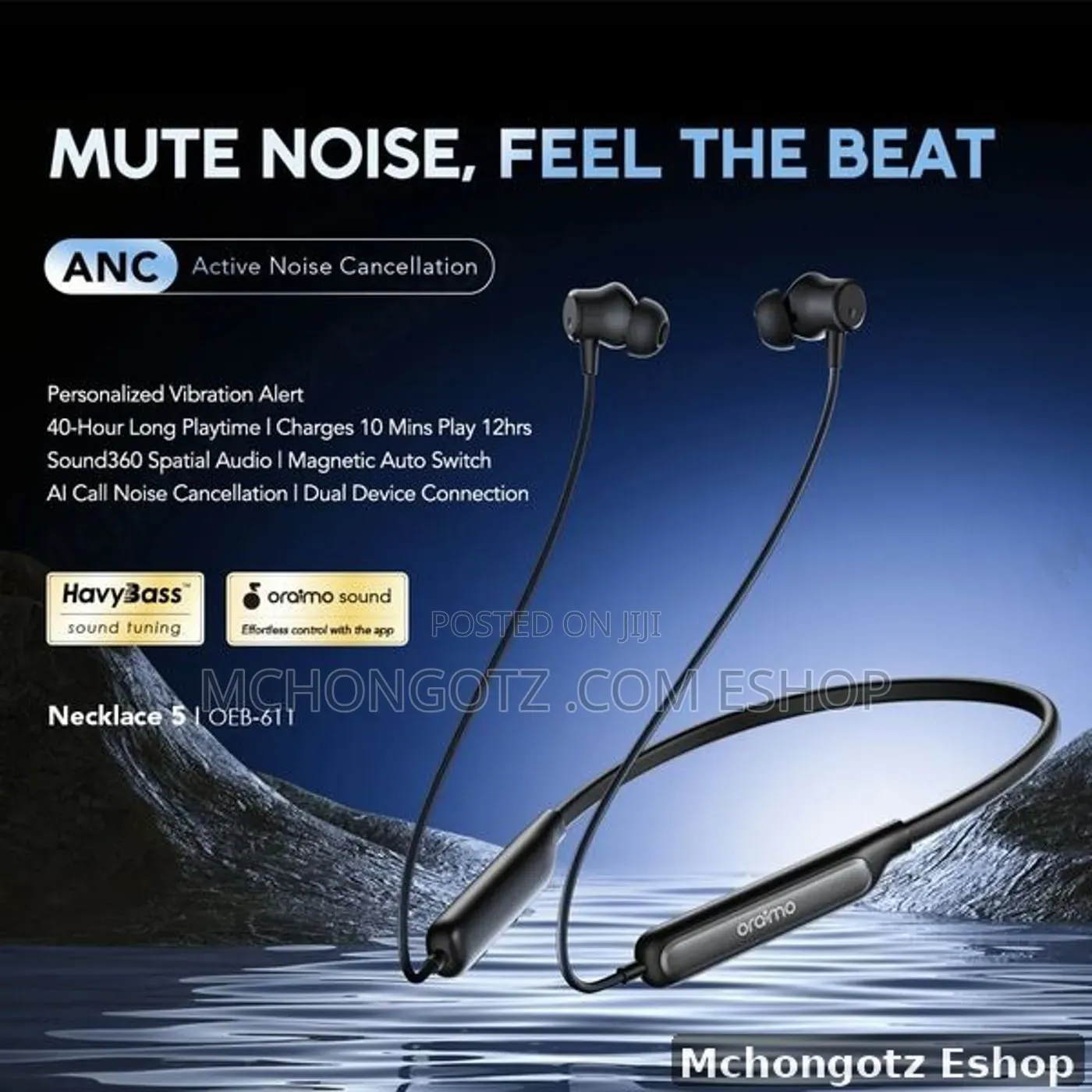 Oraimo Necklace 5 OEB-611 ANC Wireless Neckband Earphones 40 Hours