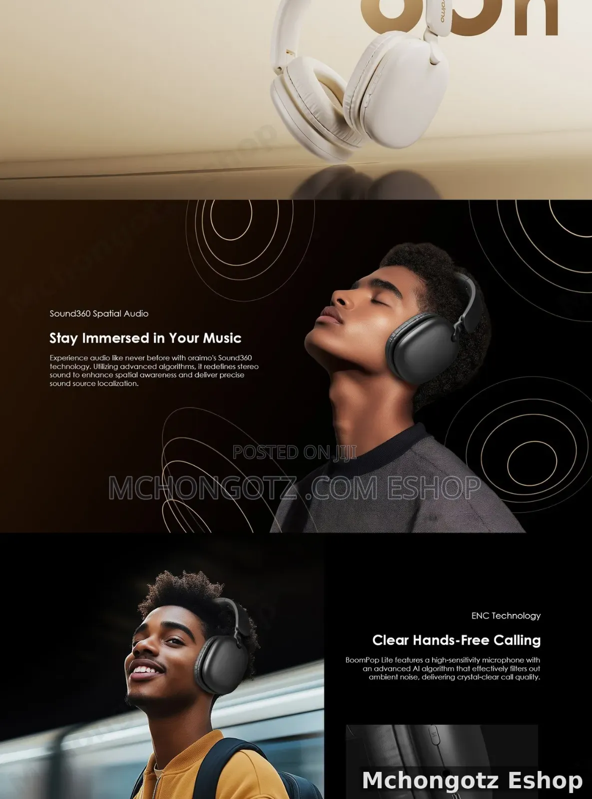 Oraimo BoomPop Lite OHP-317 Wireless Bluetooth Headphones 65 Hours