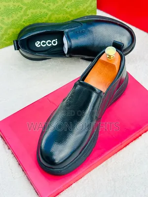 Black Colour Ecco Brand Men's Leather Shoes in Mocca Form