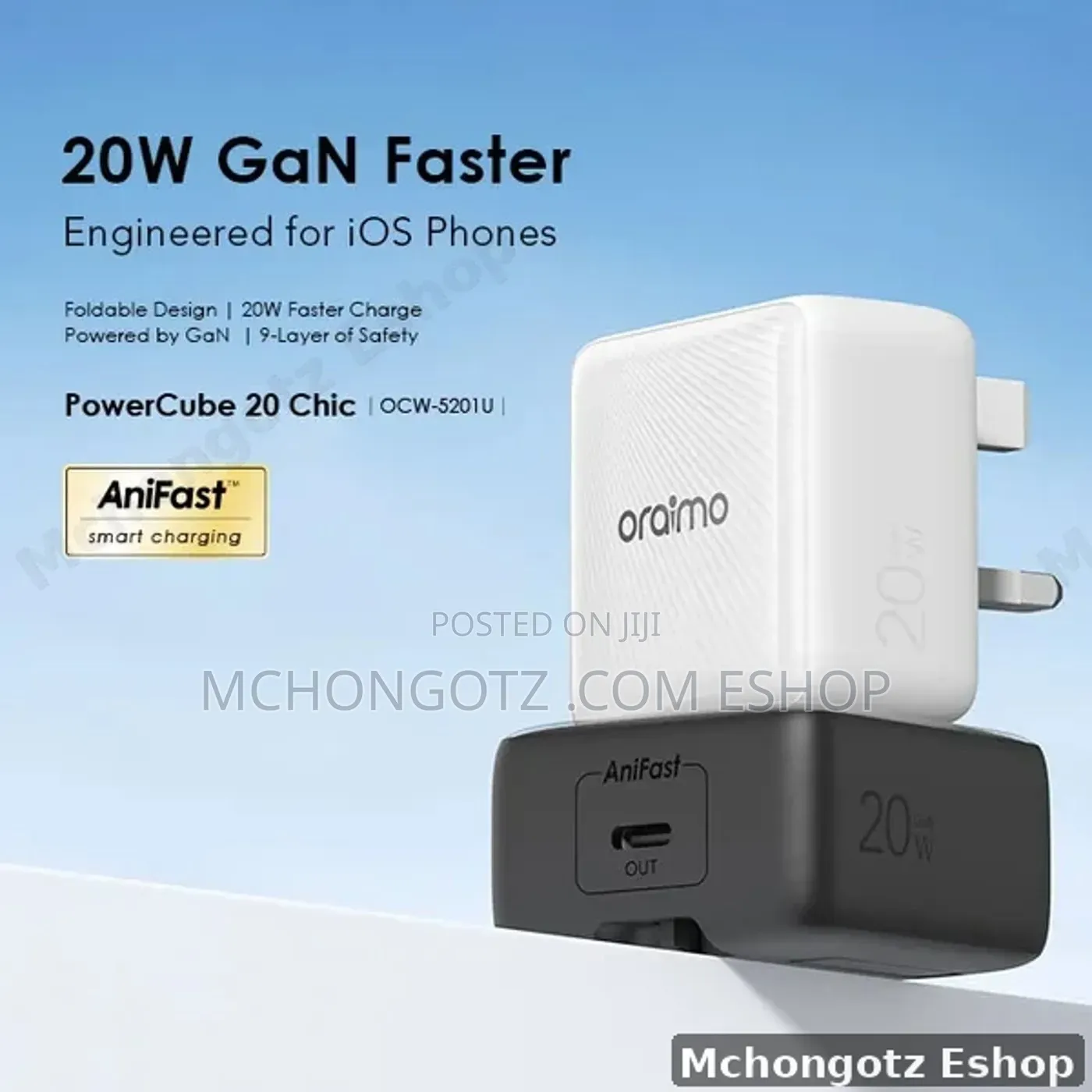 Oraimo PowerCube 20 Chic 20W GaN Fast Charger (OCW-5201U, Type-C) 5.0