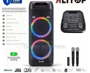 8000w ALITOP Rechargeable Speaker With 2 Mic Spika Ya Kuchaji