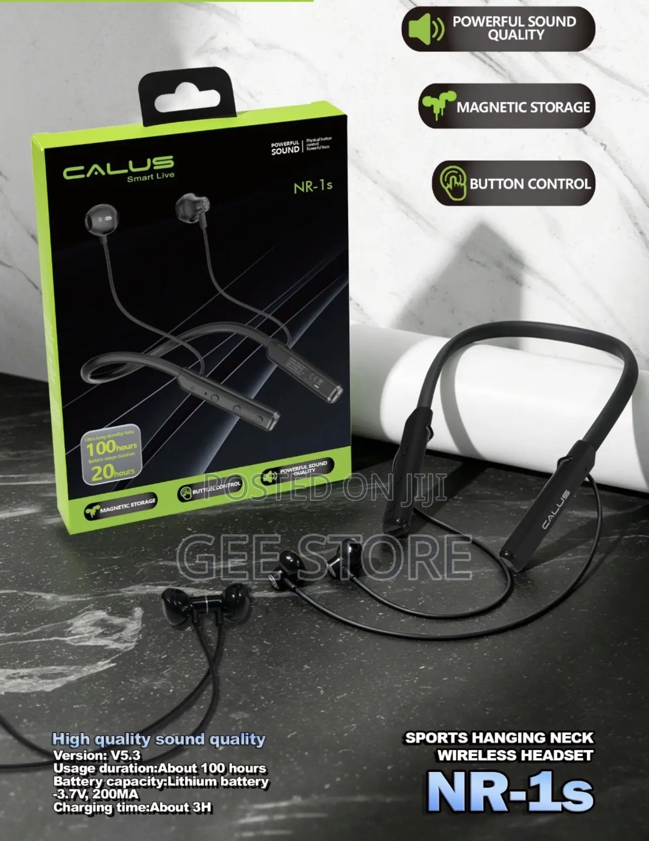 Calus Smart Live NR-1s a Black Sports Hanging-Neck Wireless Headset