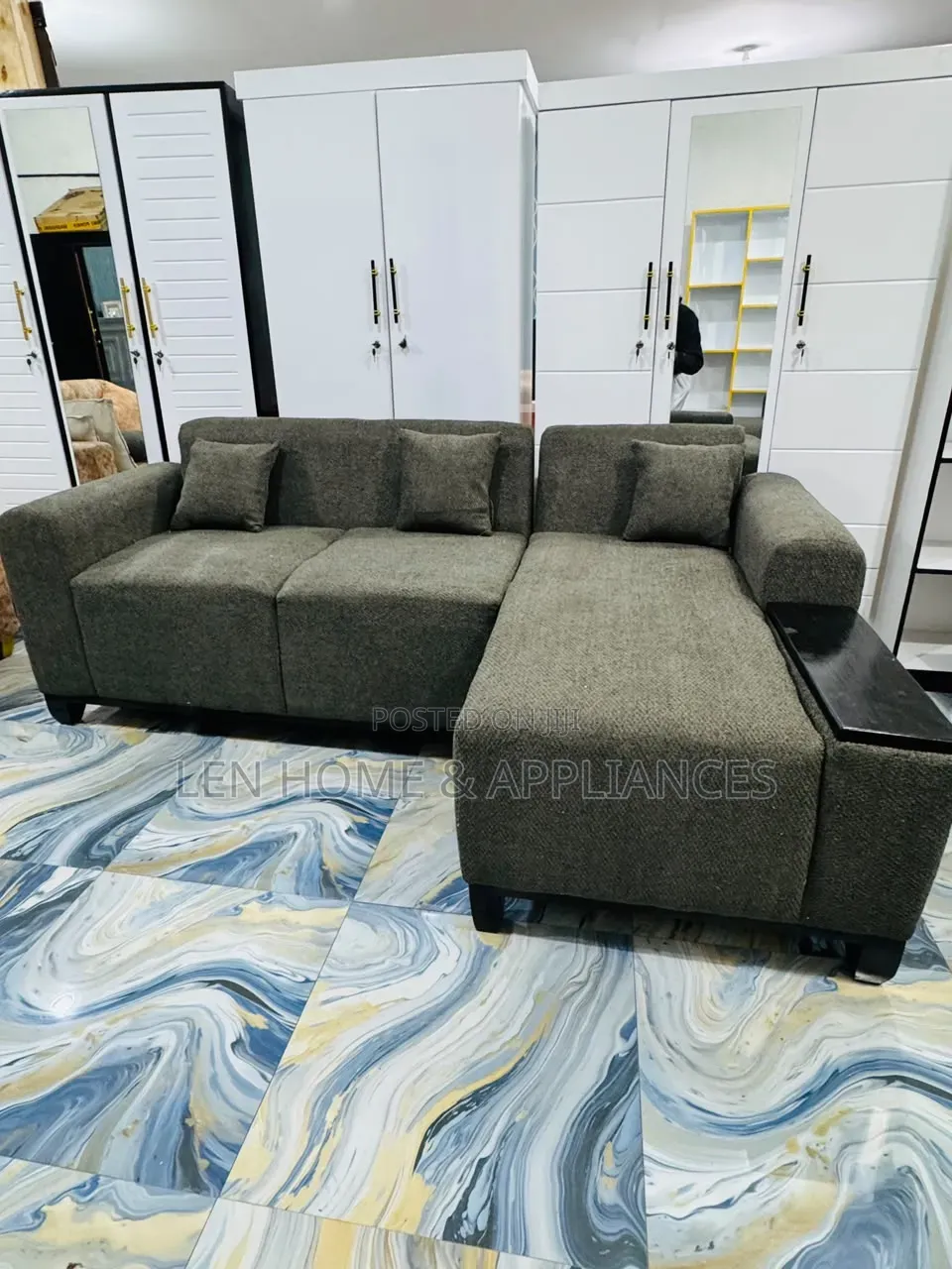Sofa L Shape Luxury Kabisa Ina Fiber Na Spring