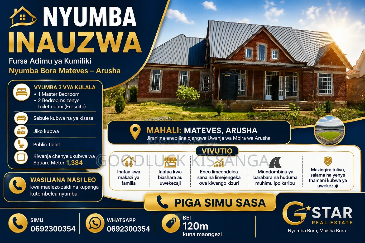 3bdrm House in G Star, Arusha for sale