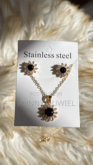 Black Crystal Stainless Steel Jewelry Set – Necklace Earrings
