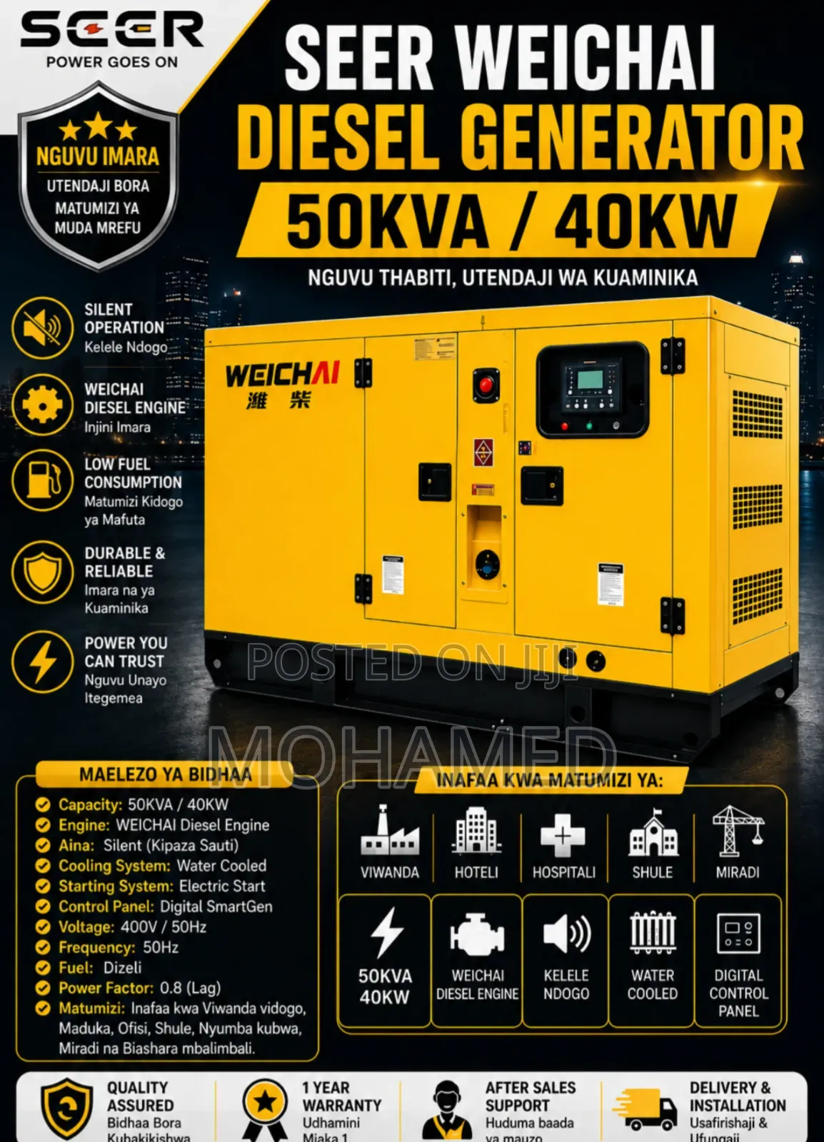 Seer Weichai Diesel Generator 50kva / 40kw