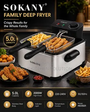 * Sokany Family Deep Fryer – 5l * 5.0l Large Capacity 2000w