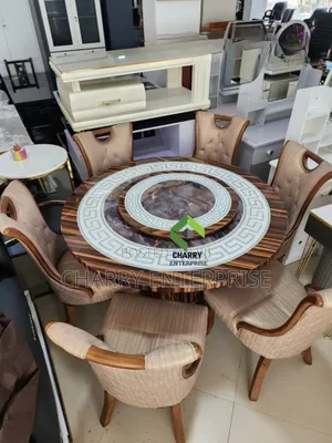 Luxury 6 Seater Round Wooden Dining Table Rotating Marble Lazy Susan