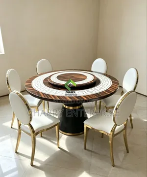 6 Seater Comfortable Luxury Modern Round Wooden Dining Table Set