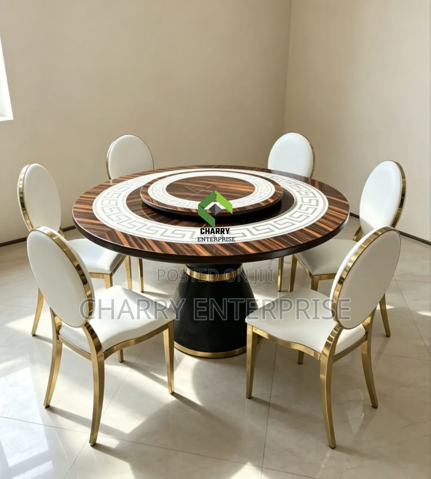 6 Seater Comfortable Luxury Modern Round Wooden Dining Table Set
