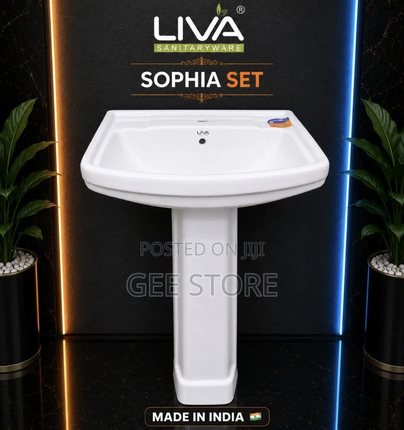 White Ceramic Full-Pedestal Wash Basin Liva Sanitaryware Sophia Set