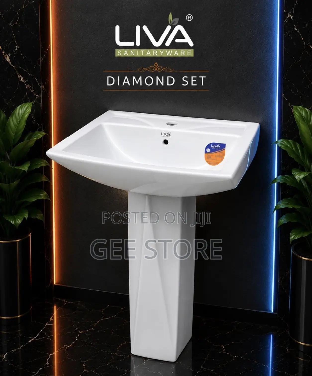 Liva Sanitaryware Diamond Set, a Modern Ceramic Pedestal Wash Basin