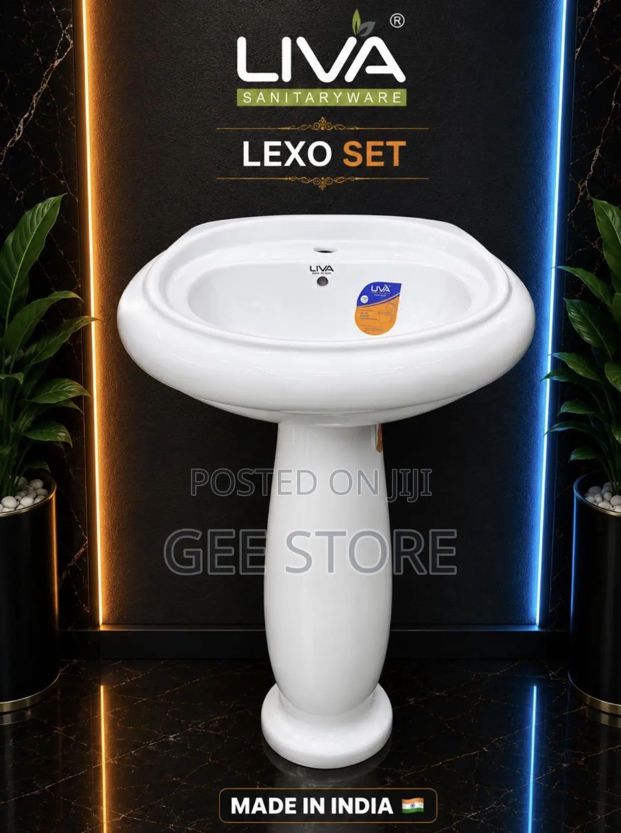 Liva Sanitaryware Lexo Set Full Pedestal Wash Basin