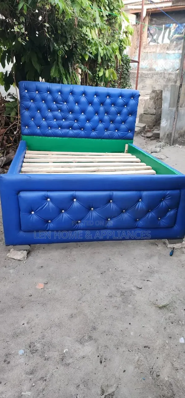 Bed Sofa Leather Blue 5/6
