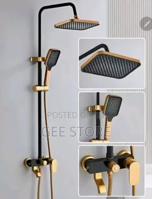 Black-and-Gold Finish Shower System a Square Rainfall Shower Head