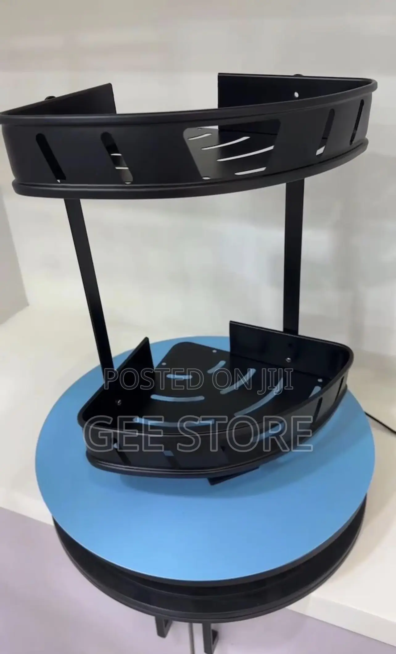 A Matte Black 2-Tier Metal Corner Shower Caddy Organizer