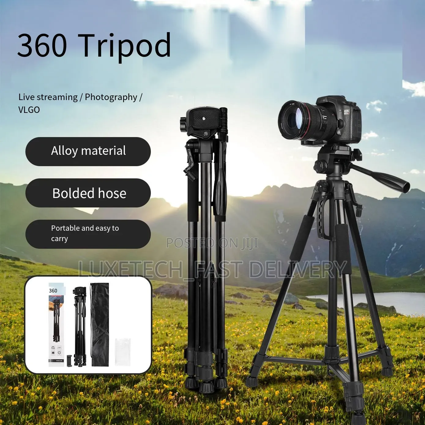 360° Lightweight Aluminum Tripod 160cm – Phone and Camera Stand