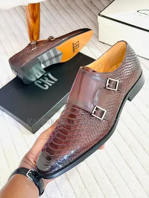 Premium Men's Brown Exotic Leather Monk Strap Shoes